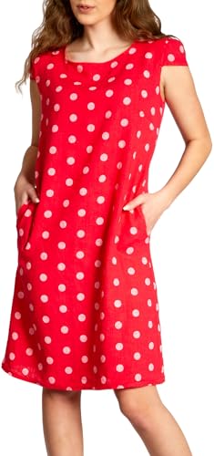 Caspar SKL024 knielanges Damen Sommer Leinenkleid mit Punkte Print, Farbe:rot, Größe:XXL - DE44 UK16 IT48 ES46 US14 von Caspar