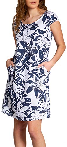 Caspar SKL026 knielanges Elegantes Damen Sommer Leinenkleid, Farbe:Weiss, Größe:M - DE38 UK10 IT42 ES40 US8 von Caspar