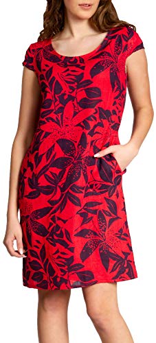 Caspar SKL026 knielanges Elegantes Damen Sommer Leinenkleid, Farbe:rot, Größe:L - DE40 UK12 IT44 ES42 US10 von Caspar