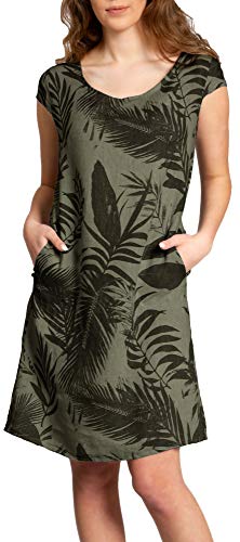 Caspar SKL027 knielanges Elegantes Damen Sommer Leinenkleid bis Größe 50, Farbe:Oliv grün, Größe:4XL - DE48 UK20 IT52 ES50 US18 von Caspar