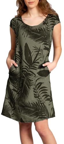 Caspar SKL027 knielanges Elegantes Damen Sommer Leinenkleid bis Größe 50, Farbe:olivgrün, Größe:XL - DE42 UK14 IT46 ES44 US12 von Caspar