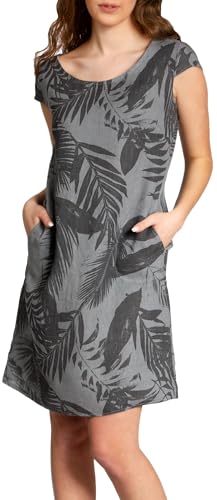 Caspar SKL027 knielanges Elegantes Damen Sommer Leinenkleid bis Größe 50, Farbe:dunkelgrau, Größe:L - DE40 UK12 IT44 ES42 US10 von Caspar