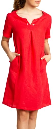 Caspar SKL029 knielanges Damen Sommer Leinenkleid mit elegantem Perlen Dekor, Farbe:rot, Größe:M - DE38 UK10 IT42 ES40 US8 von Caspar