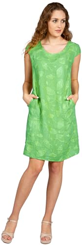 Caspar SKL031 knielanges Damen Sommer Leinenkleid mit Ginko Blatt Stickmuster, Farbe:hell grün, Größe:M - DE38 UK10 IT42 ES40 US8 von Caspar
