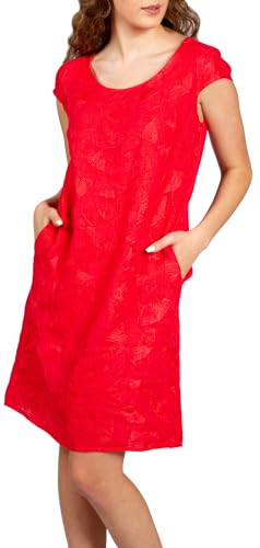 Caspar SKL031 knielanges Damen Sommer Leinenkleid mit Ginko Blatt Stickmuster, Farbe:rot, Größe:S - DE36 UK8 IT40 ES38 US6 Caspar SKL031 knielanges Damen Sommer Leinenkleid mit Ginko Blatt Stickmuster, Farbe:rot, Größe:S - DE36 UK8 IT40 ES38 US6 von Caspar