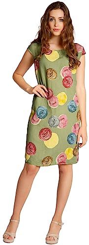 Caspar SKL033 leichtes knielanges Damen Sommer Leinenkleid mit Punkte Print, Farbe:Oliv grün, Größe:M - DE38 UK10 IT42 ES40 US8 von Caspar