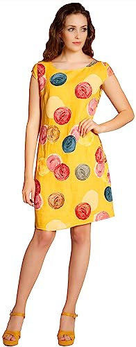 Caspar SKL033 leichtes knielanges Damen Sommer Leinenkleid mit Punkte Print, Farbe:gelb, Größe:M - DE38 UK10 IT42 ES40 US8 von Caspar