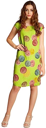 Caspar SKL033 leichtes knielanges Damen Sommer Leinenkleid mit Punkte Print, Farbe:grün, Größe:L - DE40 UK12 IT44 ES42 US10 von Caspar