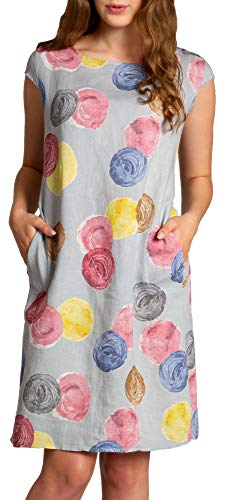 Caspar SKL033 leichtes knielanges Damen Sommer Leinenkleid mit Punkte Print, Farbe:hellgrau, Größe:L - DE40 UK12 IT44 ES42 US10 von Caspar