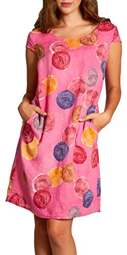 Caspar SKL033 leichtes knielanges Damen Sommer Leinenkleid mit Punkte Print, Farbe:pink, Größe:L - DE40 UK12 IT44 ES42 US10 von Caspar