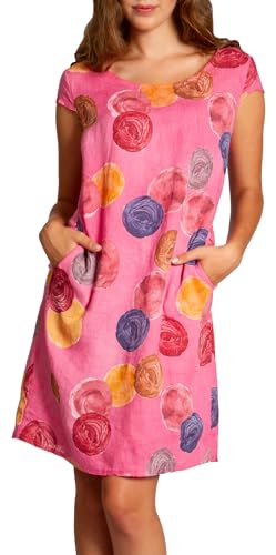 Caspar SKL033 leichtes knielanges Damen Sommer Leinenkleid mit Punkte Print, Farbe:pink, Größe:M - DE38 UK10 IT42 ES40 US8 von Caspar