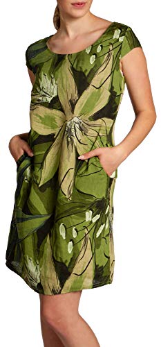 Caspar SKL035 knielanges Elegantes Damen Sommer Leinenkleid mit abstraktem Blüten Print, Farbe:grün, Größe:L - DE40 UK12 IT44 ES42 US10 von Caspar