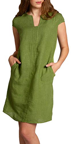Caspar SKL036 Damen Sommer Leinenkleid mit ausgefallenem Ausschnitt, Farbe:grün, Größe:XL - DE42 UK14 IT46 ES44 US12 von Caspar