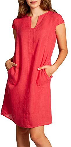 Caspar SKL036 Damen Sommer Leinenkleid mit ausgefallenem Ausschnitt, Farbe:rot, Größe:M - DE38 UK10 IT42 ES40 US8 von Caspar