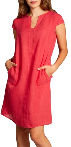 Caspar SKL036 Damen Sommer Leinenkleid mit ausgefallenem Ausschnitt, Farbe:rot, Größe:S - DE36 UK8 IT40 ES38 US6 von Caspar