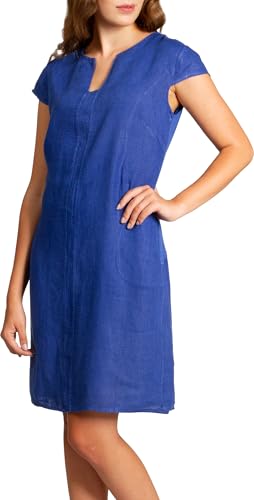 Caspar SKL036 Damen Sommer Leinenkleid mit ausgefallenem Ausschnitt, Farbe:royal blau, Größe:M - DE38 UK10 IT42 ES40 US8 von Caspar