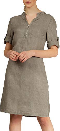 Caspar SKL037 stylisches knielanges Damen Sommer Leinenkleid mit Reißverschluss Ausschnitt, Farbe:Taupe, Größe:40 von Caspar