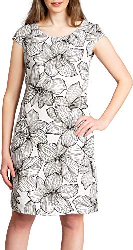 Caspar SKL038 Damen Sommer Leinenkleid mit Lilien Blüten Print, Farbe:Weiss, Größe:38 von Caspar