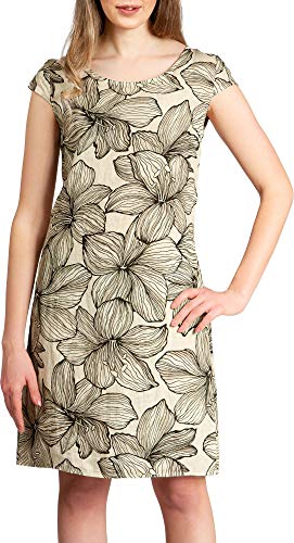 Caspar SKL038 Damen Sommer Leinenkleid mit Lilien Blüten Print, Farbe:beige, Größe:36 von Caspar