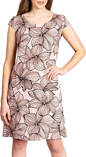 Caspar SKL038 Damen Sommer Leinenkleid mit Lilien Blüten Print, Farbe:rosa, Größe:36 von Caspar