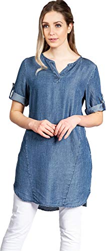 Caspar SKL039 Elegante Damen Jeans Optik Halbarm Sommer Longbluse Tunika Kurzkleid, Farbe:Jeans blau, Größe:36 von Caspar