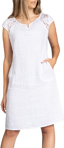 Caspar SKL042 Damen Sommer Leinenkleid mit dezentem Spitzeneinsatz, Farbe:weiß, Größe:36 von Caspar