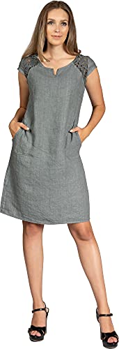 Caspar SKL042 Damen Sommer Leinenkleid mit dezentem Spitzeneinsatz, Farbe:grau, Größe:40 von Caspar