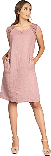 Caspar SKL042 Damen Sommer Leinenkleid mit dezentem Spitzeneinsatz, Farbe:rosa, Größe:36 von Caspar