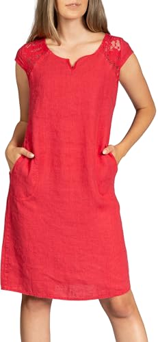 Caspar SKL042 Damen Sommer Leinenkleid mit dezentem Spitzeneinsatz, Farbe:rot, Größe:38 Caspar SKL042 Damen Sommer Leinenkleid mit dezentem Spitzeneinsatz, Farbe:rot, Größe:38 von Caspar