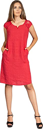 Caspar SKL042 Damen Sommer Leinenkleid mit dezentem Spitzeneinsatz, Farbe:rot, Größe:44 von Caspar