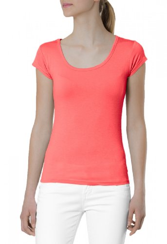 Caspar SRT005 Klassisches Damen Basic Kurzarm Shirt, Farbe:Koralle, Größe:L - DE40 UK12 IT44 ES42 US10 von Caspar