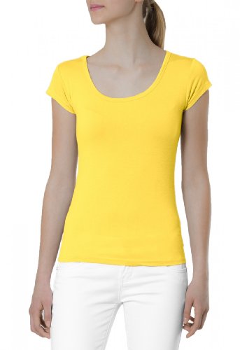 Caspar SRT005 Klassisches Damen Basic Kurzarm Shirt, Farbe:gelb, Größe:M - DE38 UK10 IT42 ES40 US8 von Caspar