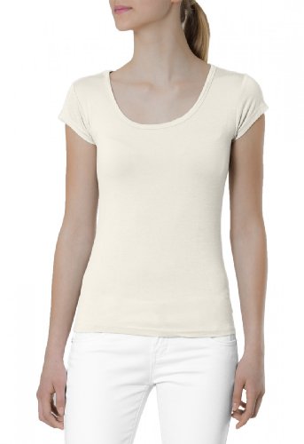 Caspar SRT005 Klassisches Damen Basic Kurzarm Shirt, Farbe:wollweiß, Größe:M - DE38 UK10 IT42 ES40 US8 von Caspar