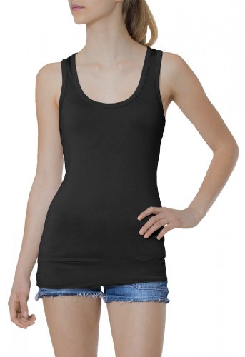 Caspar SRT006 lässiges Damen Basic Longtop unifarben, Farbe:schwarz von Caspar