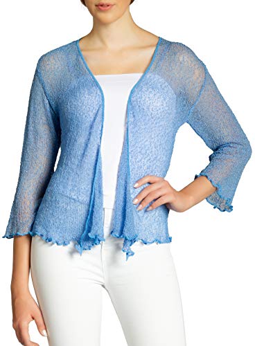 Caspar STJ022 leichte Damen Sommer Strickjacke mit 3/4 Arm, Farbe:blau, Größe:Einheitsgröße (36 bis 40) von Caspar