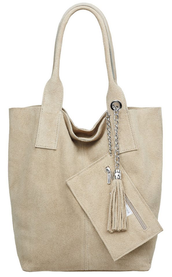 Caspar Schultertasche große Wildleder Shopper Damen Tasche - CLASSIC LINE - Modell No.828, 100% italienisches Leder - mit stylischer Metallkette & Zusatztasche von Caspar