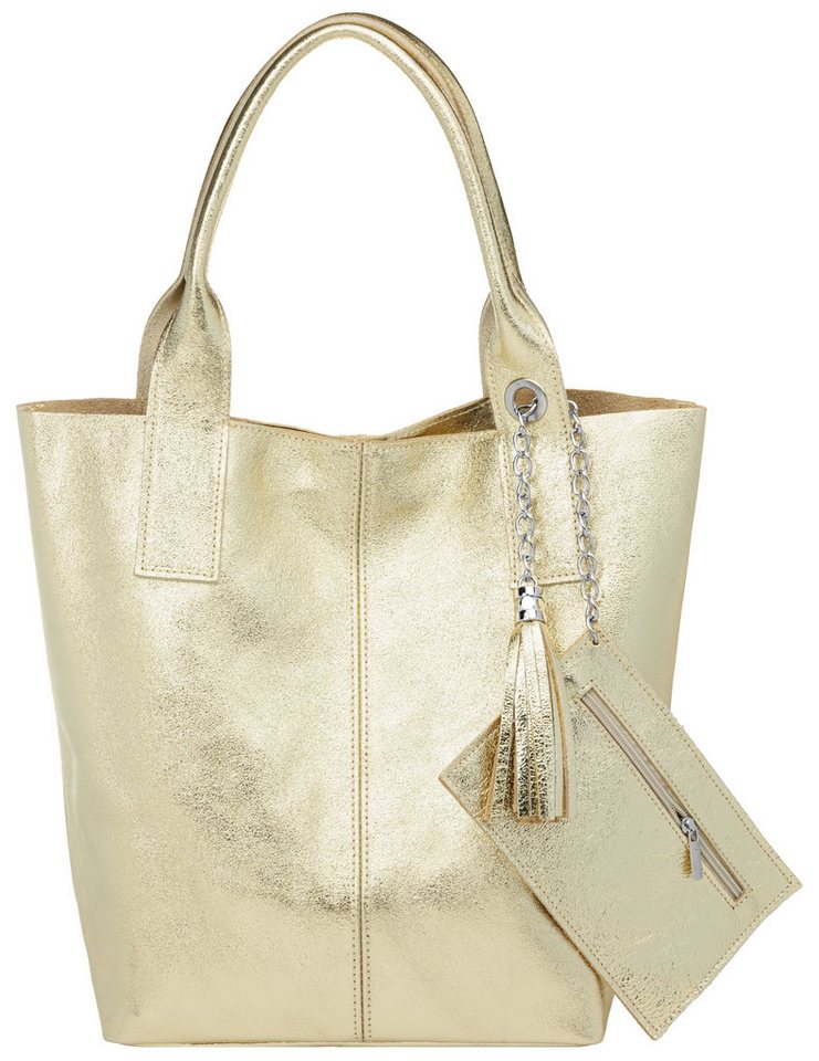 Caspar Schultertasche große Wildleder Shopper Damen Tasche - CLASSIC LINE - Modell No.828, 100% italienisches Leder - mit stylischer Metallkette & Zusatztasche von Caspar