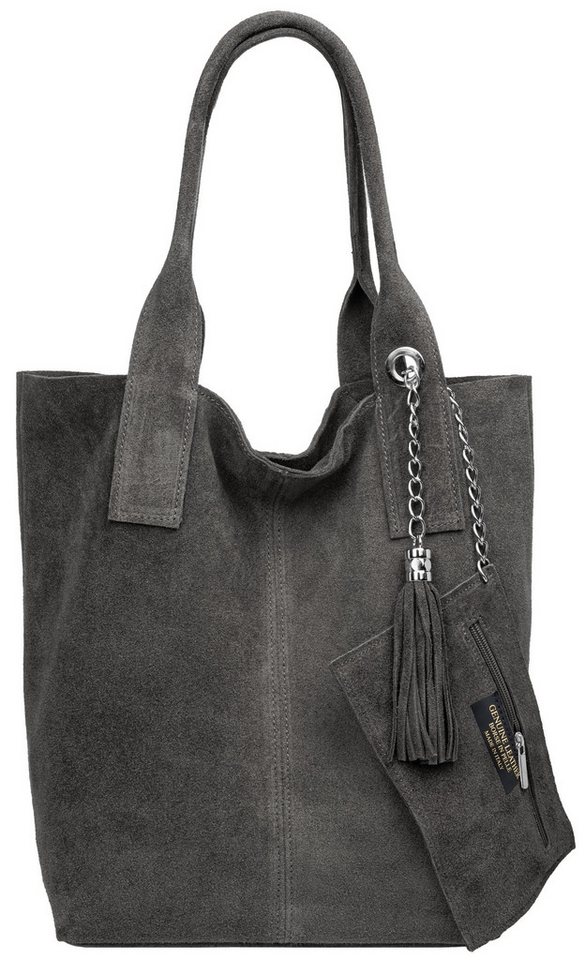 Caspar Schultertasche große Wildleder Shopper Damen Tasche - CLASSIC LINE - Modell No.828, 100% italienisches Leder - mit stylischer Metallkette & Zusatztasche von Caspar