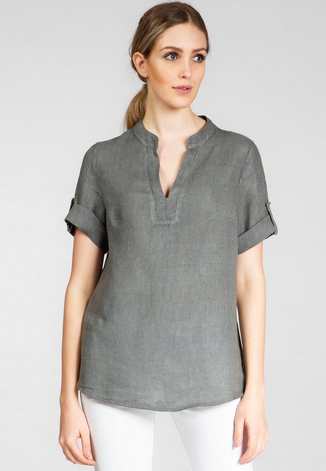 Caspar Shirtbluse BLU024 elegante Damen Halbarm Sommer Leinenbluse mit stylischem V-Ausschnitt - Made in Italy von Caspar