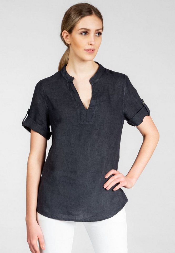 Caspar Shirtbluse BLU024 elegante Damen Halbarm Sommer Leinenbluse mit stylischem V-Ausschnitt - Made in Italy von Caspar
