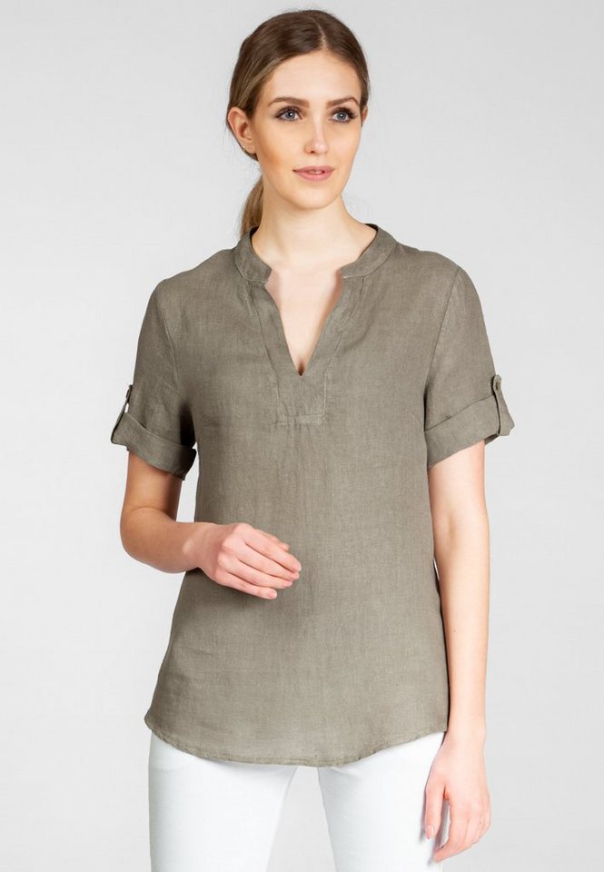 Caspar Shirtbluse BLU024 elegante Damen Halbarm Sommer Leinenbluse mit stylischem V-Ausschnitt - Made in Italy von Caspar