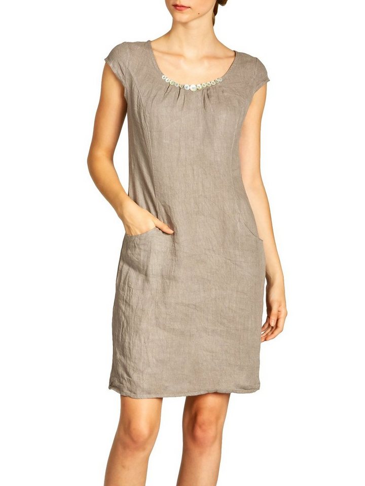 Caspar Sommerkleid SKL018 knielanges Damen Sommer Leinenkleid mit Perlmutt Knöpfe Dekor figurumspielender Schnitt, luftig leicht, angenehm kühlend von Caspar
