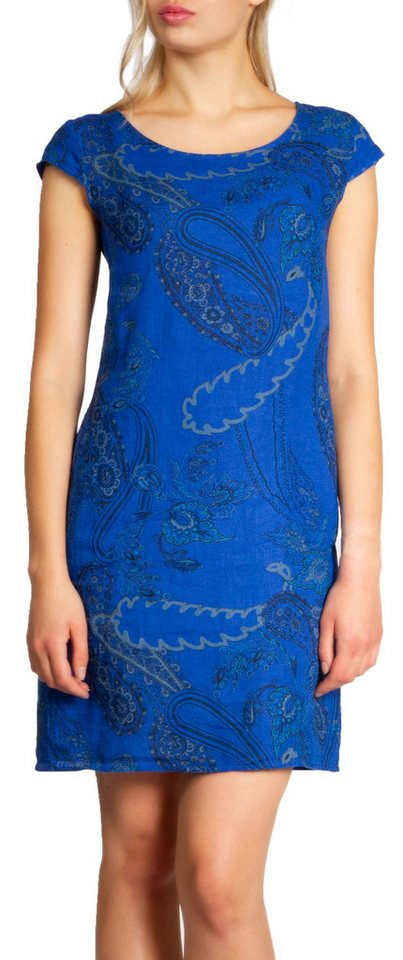 Caspar Sommerkleid SKL022 Damen Sommer Leinenkleid mit Paisley Print bis Größe 50 Luftig leicht, figurumspielende Form, mit seitlichem Jersey-Einsatz von Caspar