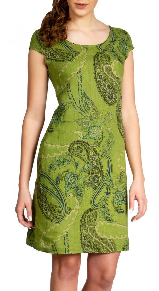 Caspar Sommerkleid SKL022 Damen Sommer Leinenkleid mit Paisley Print bis Größe 50 Luftig leicht, figurumspielende Form, mit seitlichem Jersey-Einsatz von Caspar
