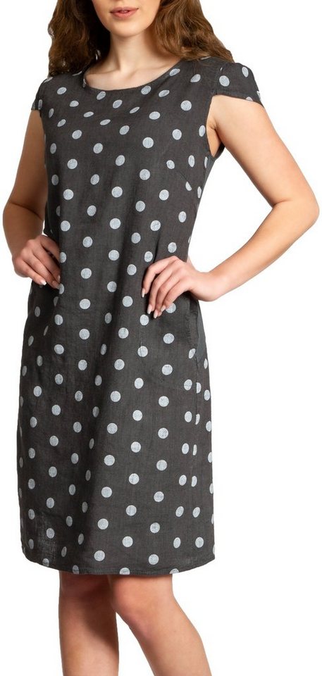 Caspar Sommerkleid SKL024 knielanges Damen Sommer Leinenkleid mit Punkte Print Luftig leicht, figurumspielende Form, mit seitlichem Jersey-Einsatz von Caspar