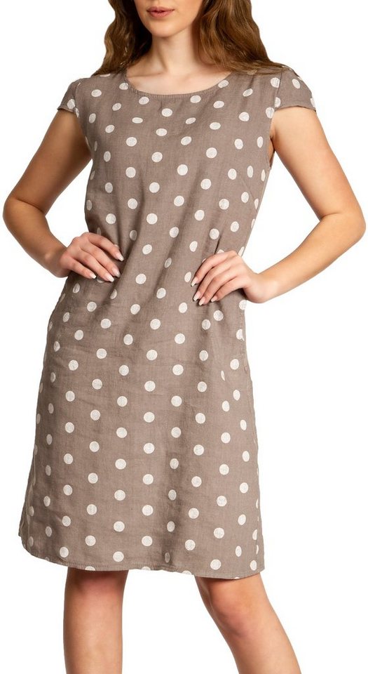 Caspar Sommerkleid SKL024 knielanges Damen Sommer Leinenkleid mit Punkte Print Luftig leicht, figurumspielende Form, mit seitlichem Jersey-Einsatz Caspar Sommerkleid SKL024 knielanges Damen Sommer Leinenkleid mit Punkte Print Luftig leicht, figurumspielende Form, mit seitlichem Jersey-Einsatz von Caspar