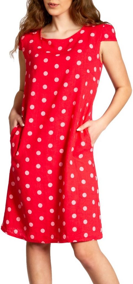Caspar Sommerkleid SKL024 knielanges Damen Sommer Leinenkleid mit Punkte Print Luftig leicht, figurumspielende Form, mit seitlichem Jersey-Einsatz von Caspar