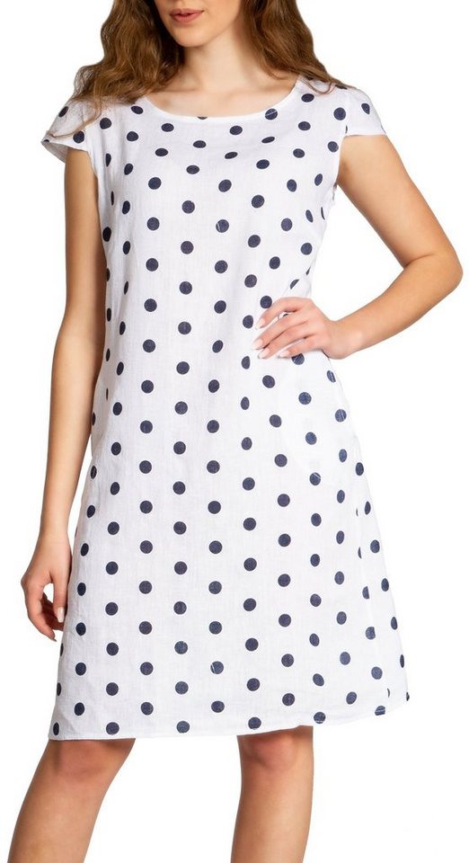 Caspar Sommerkleid SKL024 knielanges Damen Sommer Leinenkleid mit Punkte Print figurumspielender Schnitt, luftig leicht, angenehm kühlend von Caspar