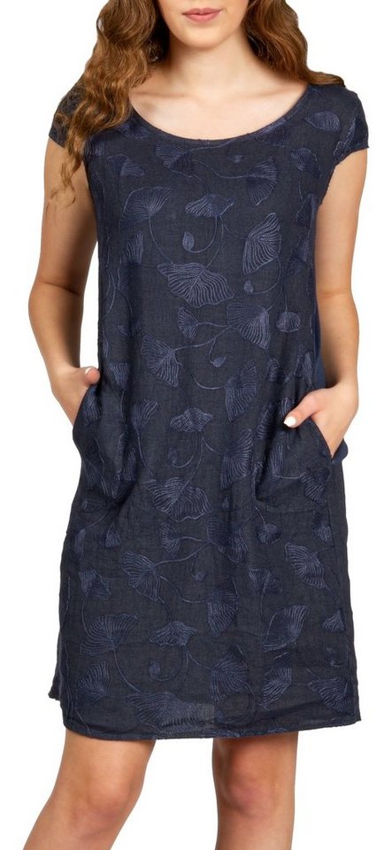 Caspar Sommerkleid SKL031 knielanges Damen Sommer Leinenkleid mit Ginko Blatt Stickmuster Luftig leicht, figurumspielende Form, mit seitlichem Jersey-Einsatz Caspar Sommerkleid SKL031 knielanges Damen Sommer Leinenkleid mit Ginko Blatt Stickmuster Luftig leicht, figurumspielende Form, mit seitlichem Jersey-Einsatz von Caspar