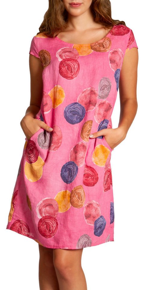 Caspar Sommerkleid SKL033 leichtes knielanges Damen Sommer Leinenkleid mit Punkte Print Luftig leicht, figurumspielende Form, mit seitlichem Jersey-Einsatz von Caspar